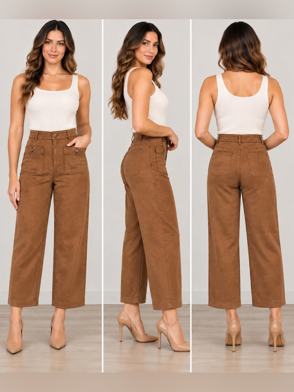 Loft The Palmer Wide Leg Pant Size 2P Cropped Faux Suede Cognac